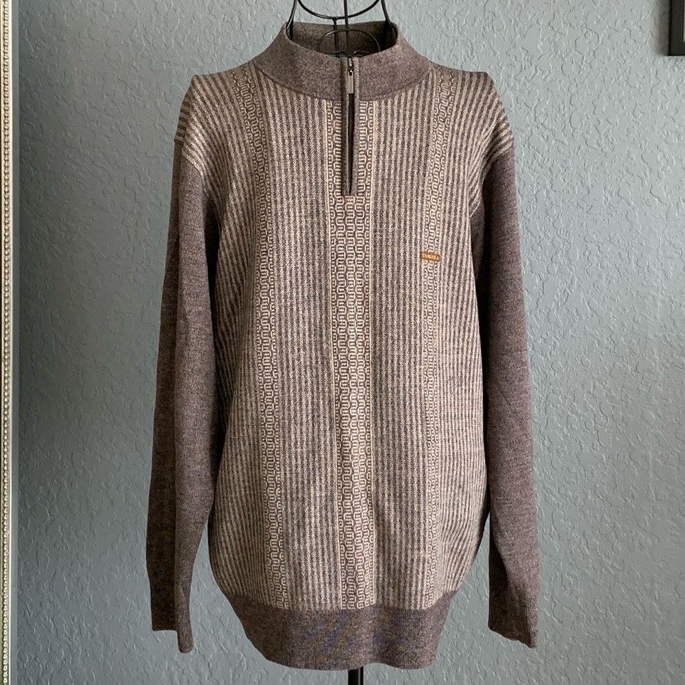 Wool sweater multicolor beige brown blue threads